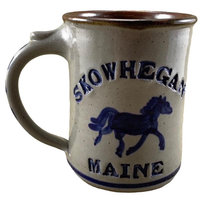 Skowhegan Maine Horse Salt Glaze Pottery Mug Signed Harvey