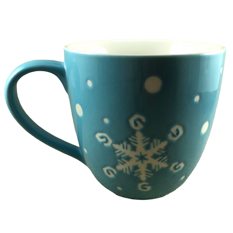 Holiday 2007 White Etched Snowflakes On Blue 16oz Mug Starbucks