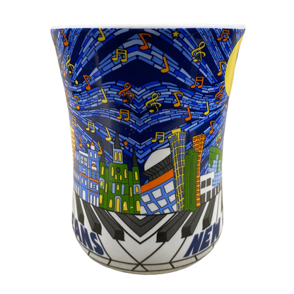 New Orleans Piano & Music Notes With Colorful City Skyline & Moon Mug