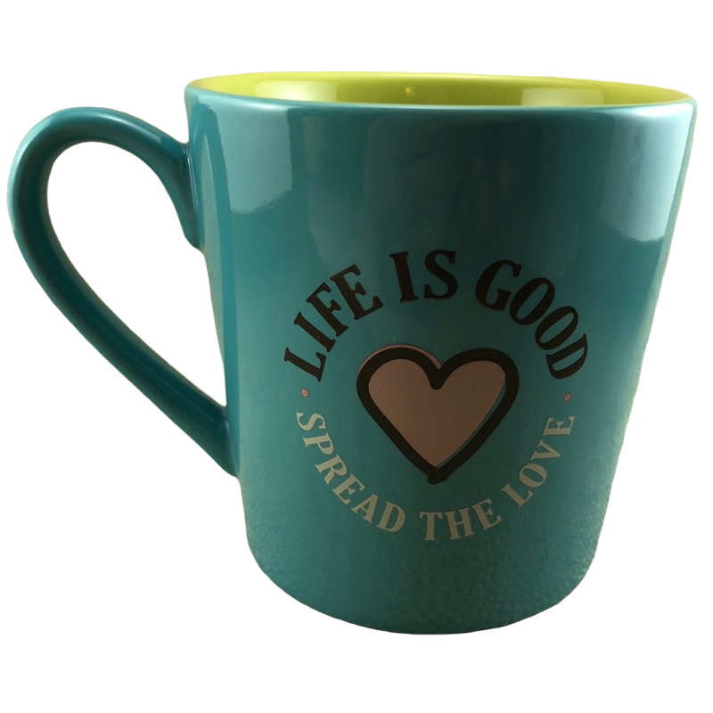 Life is Good Spread The Love Pink Heart Blue Mug