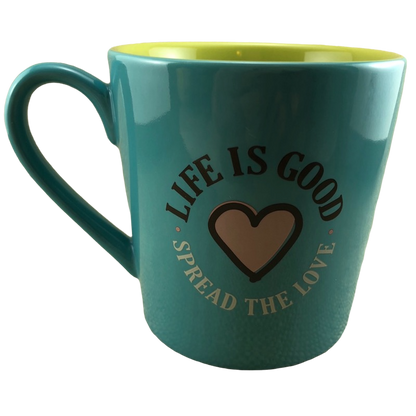 Life is Good Spread The Love Pink Heart Blue Mug
