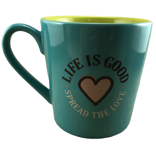 Life is Good Spread The Love Pink Heart Blue Mug