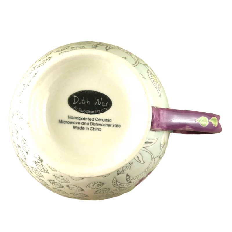 Dutch Wax Lightly Embossed Floral Mug With Purple Handle Coastline Imports