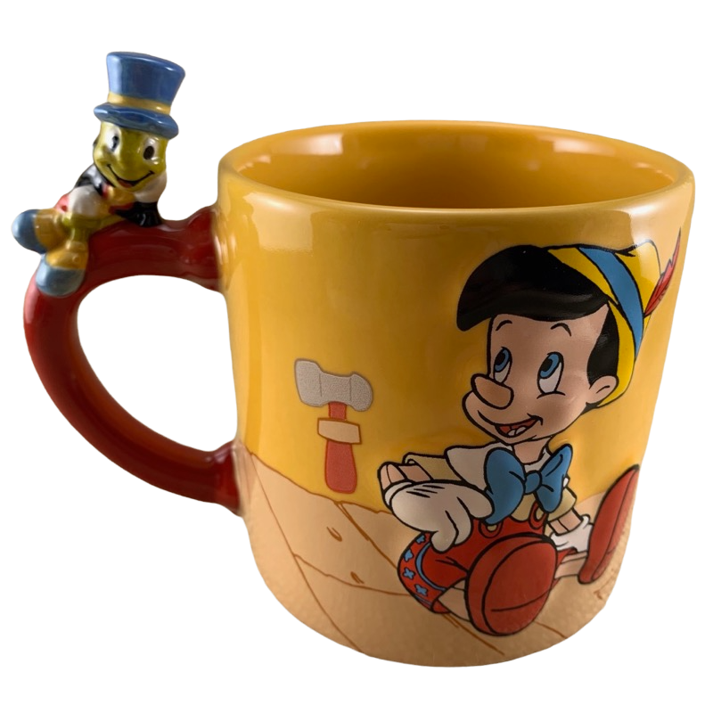 Pinocchio Jiminy Cricket Figaro Embossed Disney Store 25th Anniversary Mug