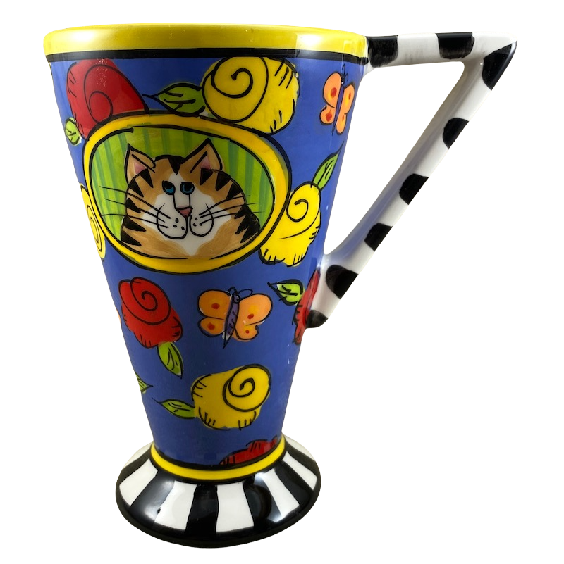 Catzilla Candace Reiter Designs Colorful Smiling Cat Pedestal Mug Henriksen Imports