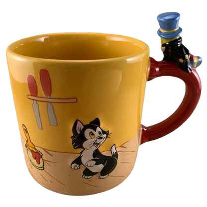 Pinocchio Jiminy Cricket Figaro Embossed Disney Store 25th Anniversary Mug