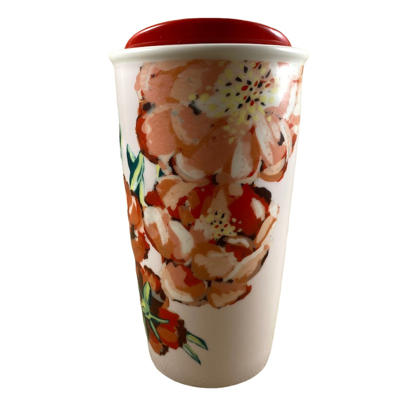 Starbucks Travel Mug Tumbler 10oz Floral Red Flowers Ceramic
