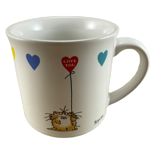Cat Holding Multiple Colored Heart Shaped Balloons Love You Sandra Boynton Mug Recycled Paper Products
