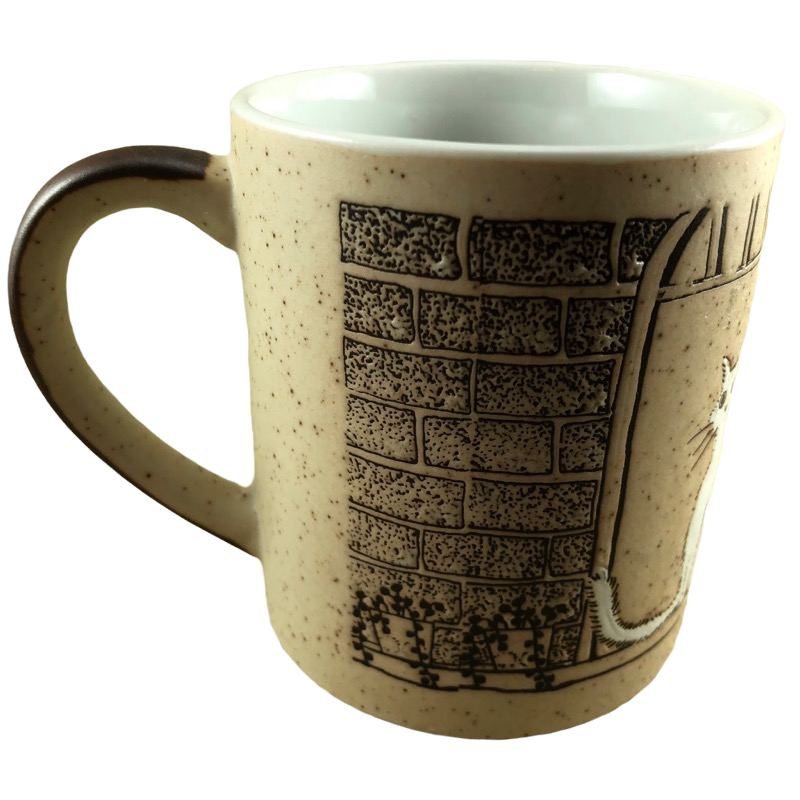 White Cat In A Window Embossed Speckled Mug