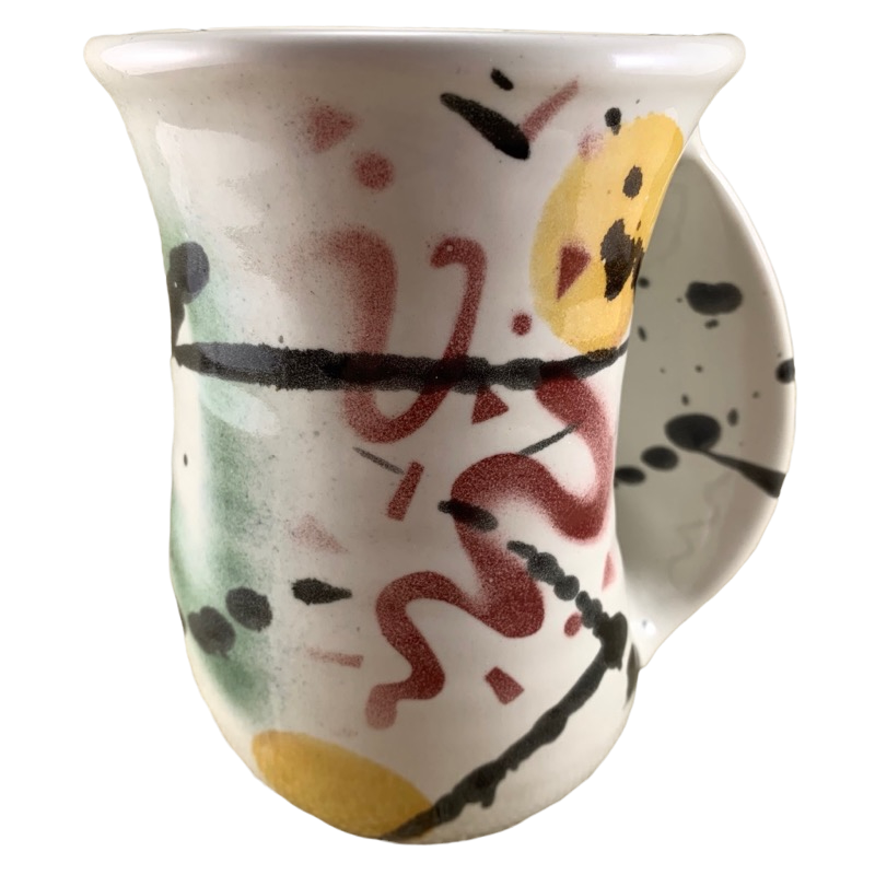 Hand Warmer Pottery Mug Neher Multicolor Abstract Design Right Hand Clay In Motion