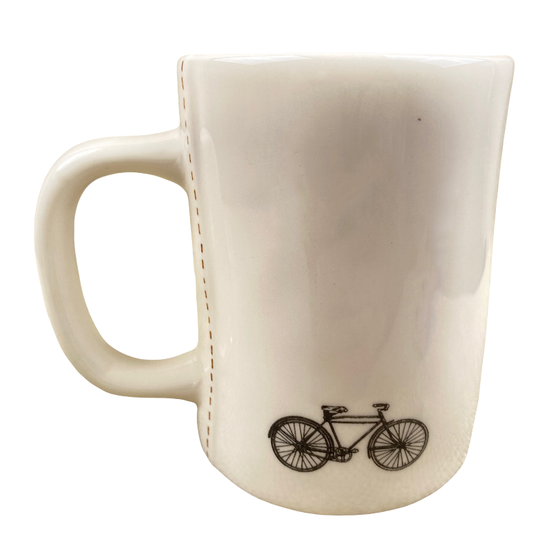 Rae Dunn TREK Bicycle Mug Cream Inside Magenta