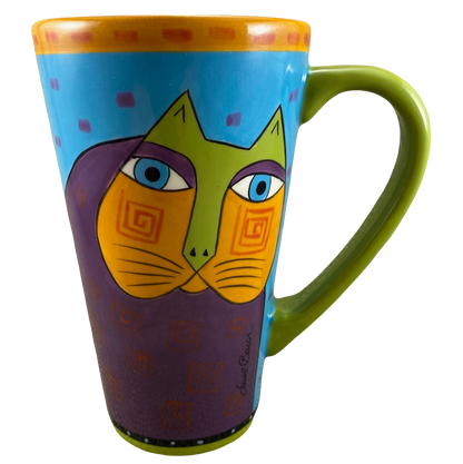 Tall Orange Purple Green Cat Mug Laurel Burch Ganz