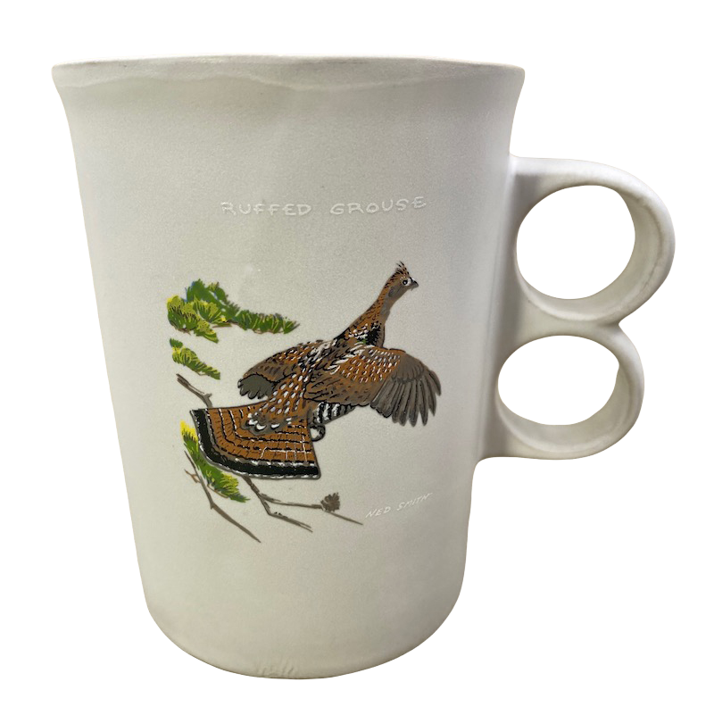 Ruffed Grouse Bird Ned Smith Dual Trigger Handle Mug Bennington Pottery