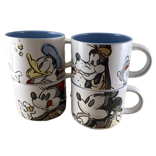 Mickey Mouse Goofy Donald Duck Eating Stackable 4 Piece Mug Set Disney
