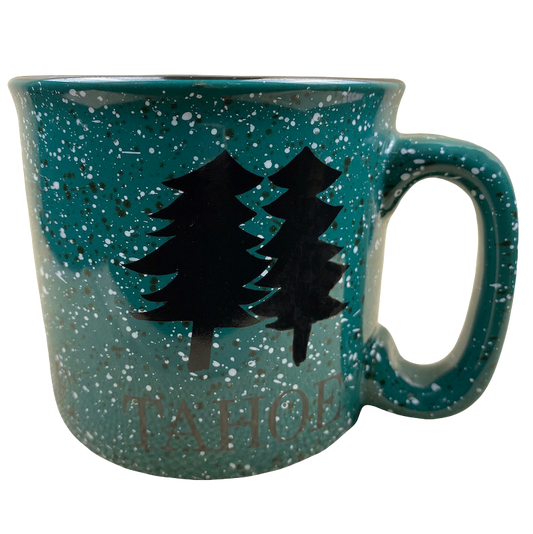 Lake Tahoe Trees Black & White Speckled Green Mug