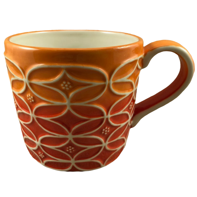 Embossed Orange Ombre Hand Painted Floral Abstract Mug Starbucks