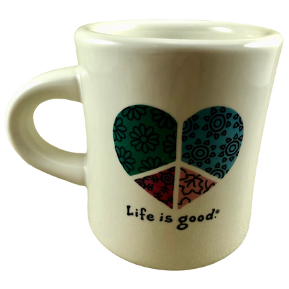 Life is Good Floral Heart Peace Sign White Mug