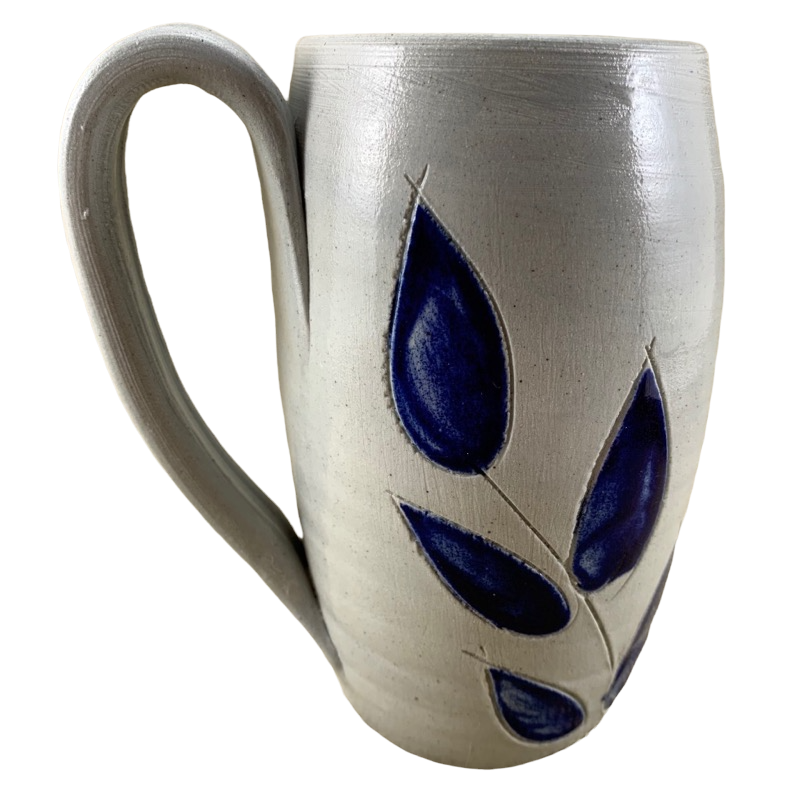 Cobalt Blue Salt Glazed Leaf Pottery Tall Mug Williamsburg Pottery