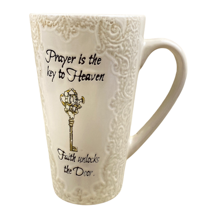 Prayer Is The Key To Heaven Faith Unlocks The Door Etched Lace Pattern Tall Mug Spectrum Designz