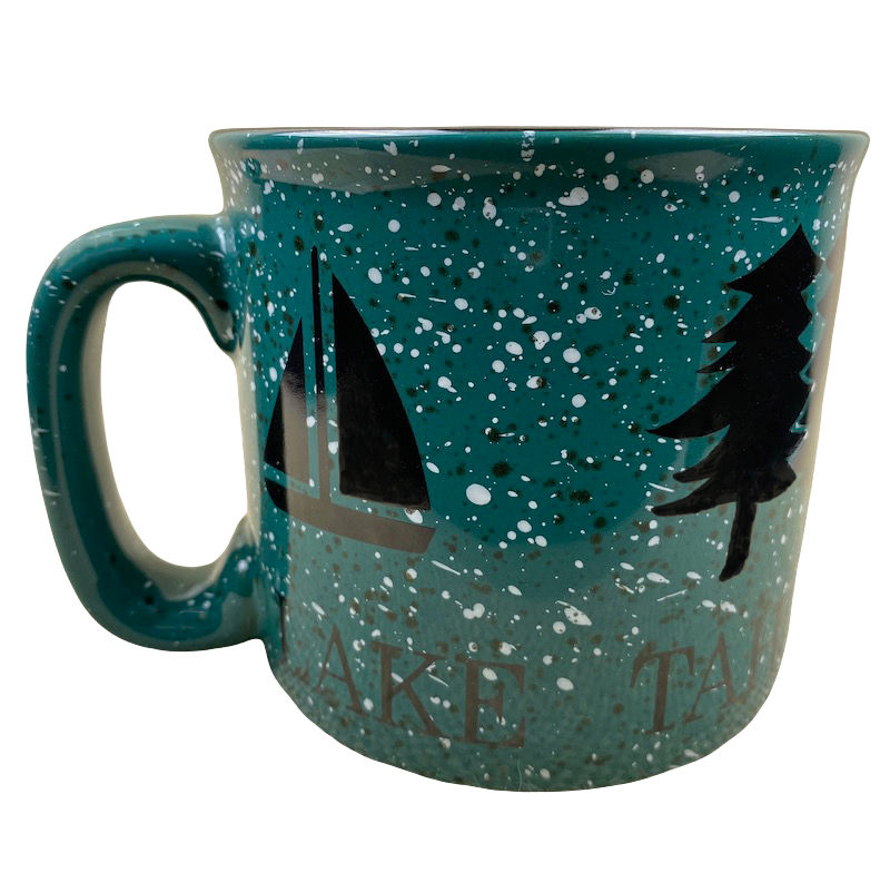 Lake Tahoe Trees Black & White Speckled Green Mug