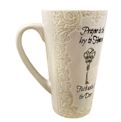 Prayer Is The Key To Heaven Faith Unlocks The Door Etched Lace Pattern Tall Mug Spectrum Designz