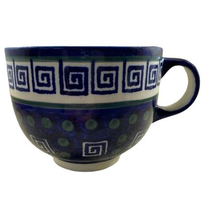 Square Swirls And Green Dots Abstract Hand Made In Poland Soup Mug Boleslawiec