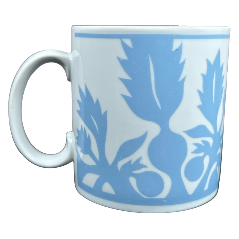 ULU Mamo Light Blue Floral Mug With Light Blue Trim Worldwide Distributors