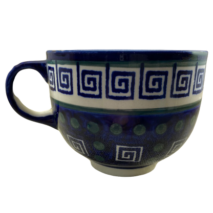 Square Swirls And Green Dots Abstract Hand Made In Poland Soup Mug Boleslawiec
