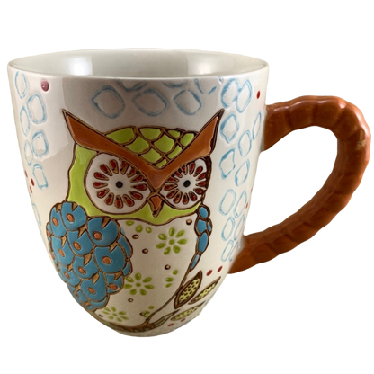 Artistic Accents Embossed Owl And Floral With Orange Handle Mug Coastline Imports