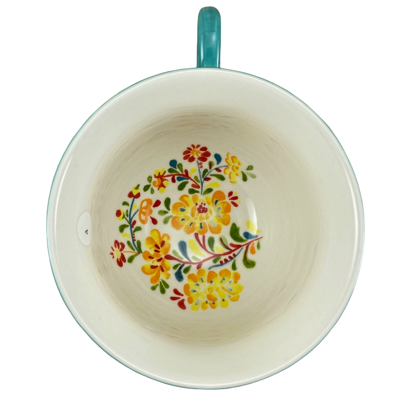 Cadiz Floral Mug with Teal Handle and 3D Flower Mug Anthropologie