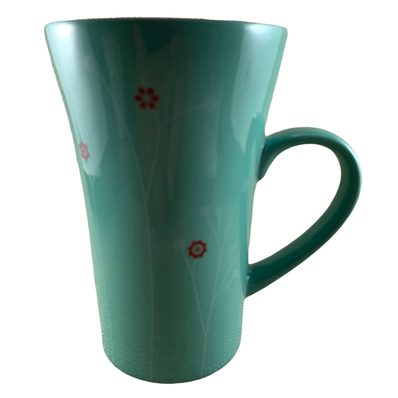 Caribou Coffee Tall Green Floral Mug