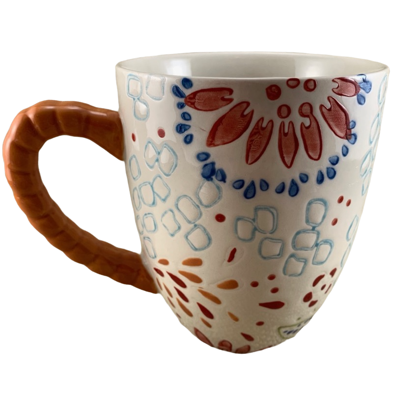 Artistic Accents Embossed Owl And Floral With Orange Handle Mug Coastline Imports