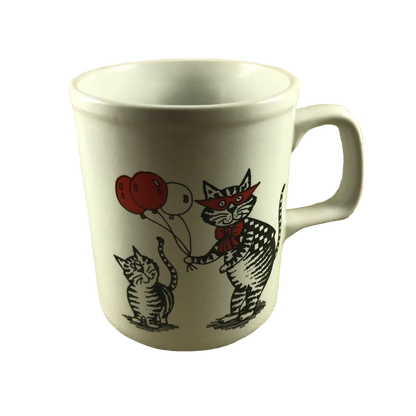 Cat Wearing Mask And Bowtie Holding Balloons Mug