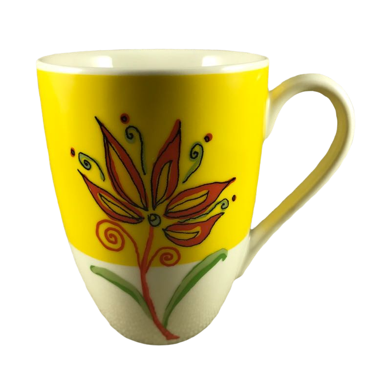 Two Tone Yellow And White With Orange Flower Mug Starbucks