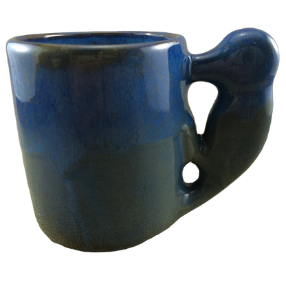 3D Figural Woodpecker Handle Drip Glaze Blue Mug
