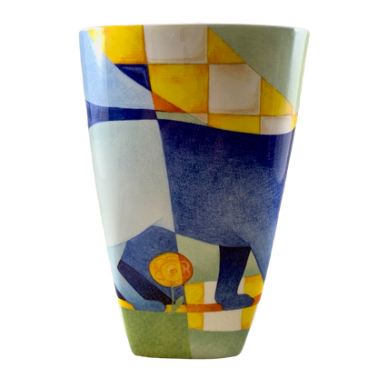 Blue Cat & Flowers On Colorful Abstract Background Square Bottom Mug Crown Trent