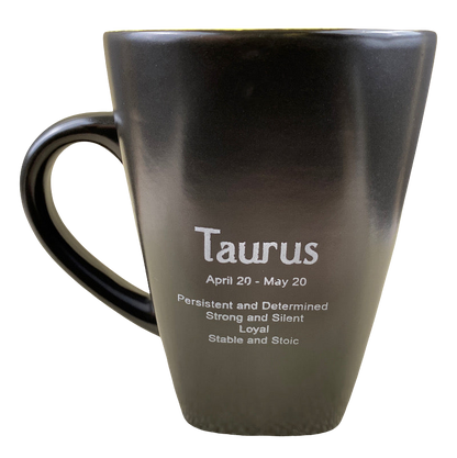 Taurus Tall Zodiac Etched Square Bottom Yellow Interior Mug Roscher
