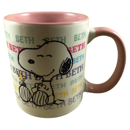 BETH Peanuts Snoopy & Woodstock Name Mug