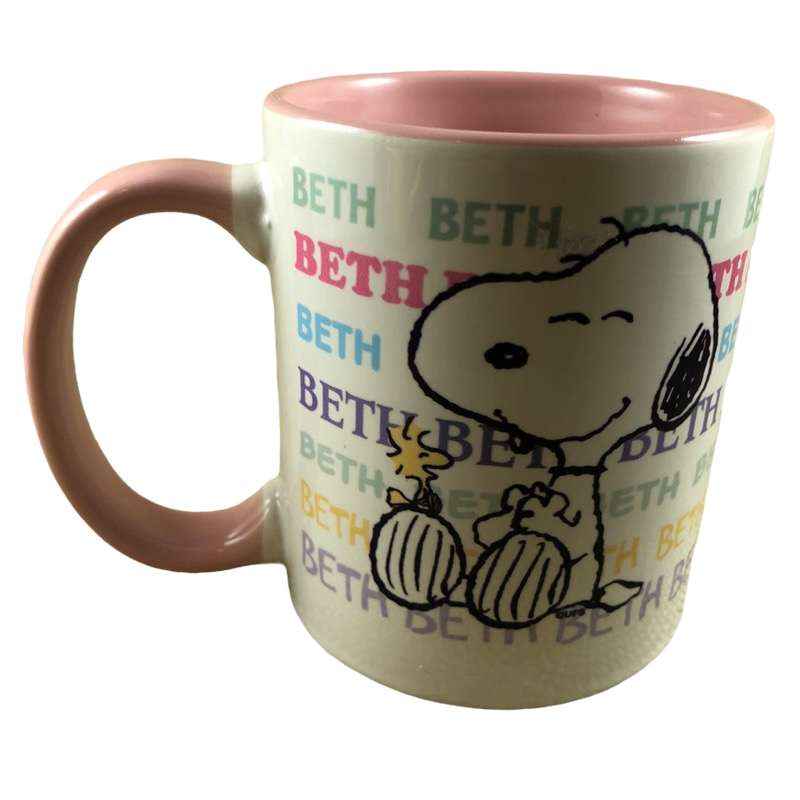 BETH Peanuts Snoopy & Woodstock Name Mug