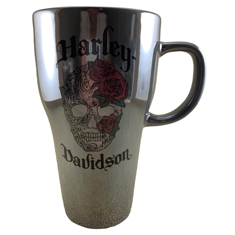Harley Davidson Motor Cycles Skull And Roses Metallic Tall Mug The Encore Group
