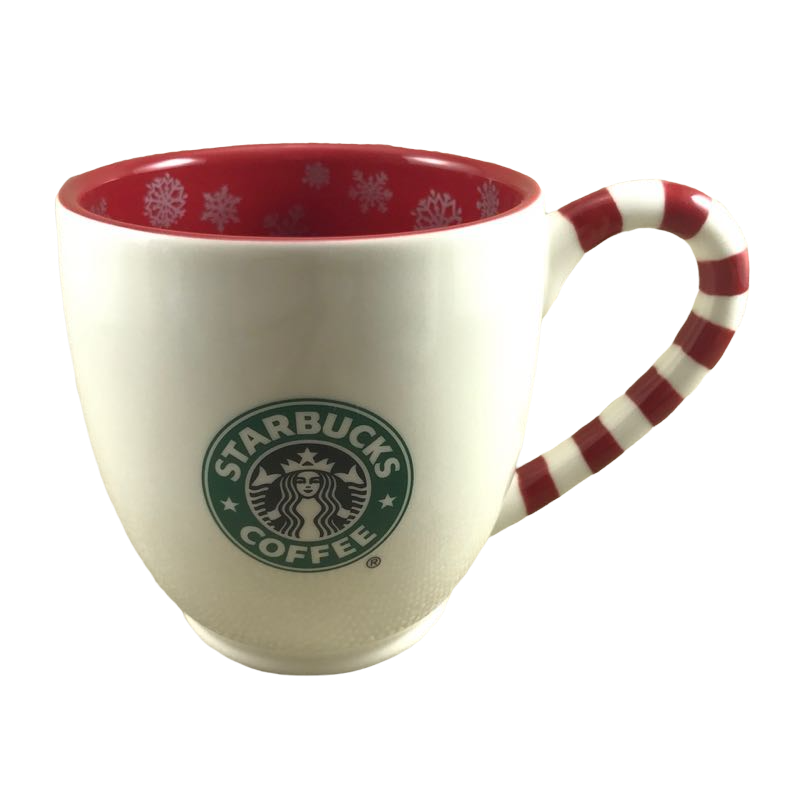 Green, Black, & White Siren Logo With Red & White Striped Handle Mug Starbucks
