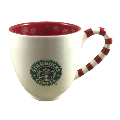 Green, Black, & White Siren Logo With Red & White Striped Handle Mug Starbucks