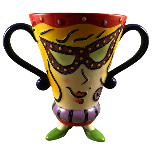 Woman Wearing Glasses Lightly Embossed Double Handle Four Footed Mug