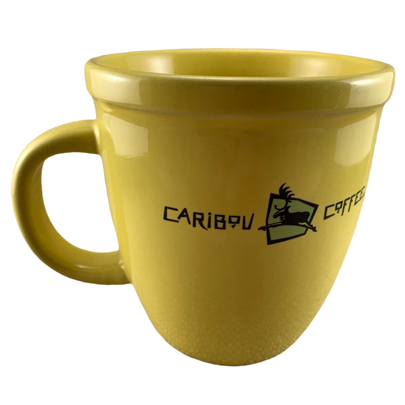 Life Is Short Stay Awake For It Oversized Yellow Logo Mug Caribou Coffee