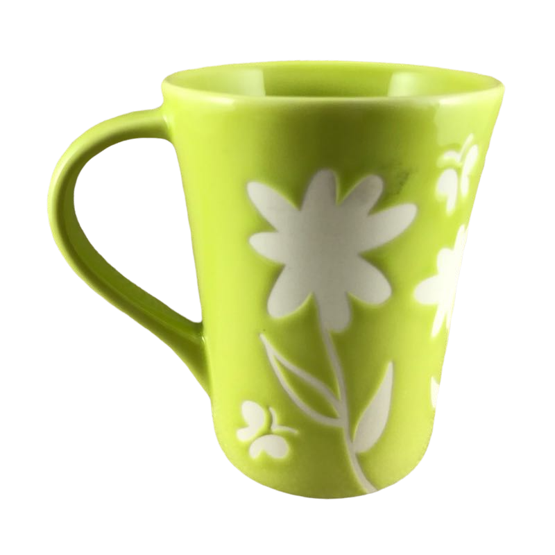 Etched White Flowers And Butterflies Green 12oz Mug 2007 Starbucks