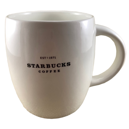 ESTD 1971 Starbucks Coffee White Barrel Mug With Black Lettering 2008 14oz Mug