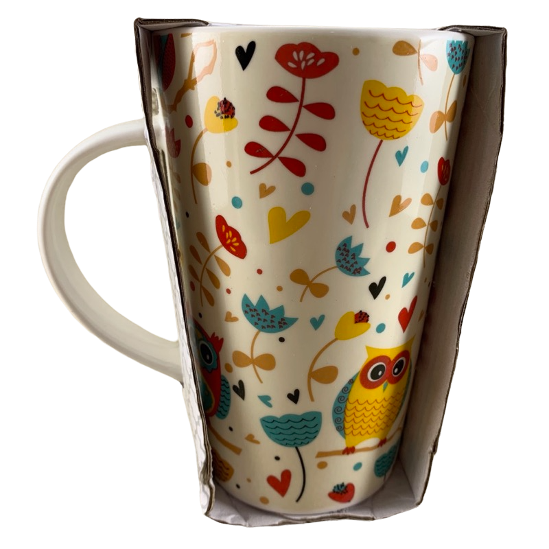 Owls Flowers Hearts Cafe Latte Mug Homeessentials NEW IN BOX
