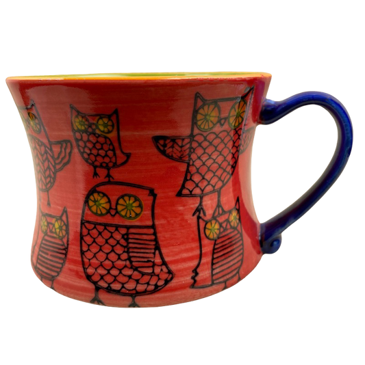 Owls Stackable Red Exterior Green Interior Blue Handle Mug Pier 1 Imports
