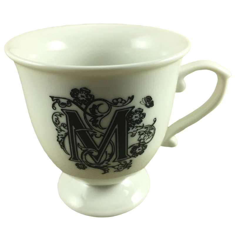 Letter "M" Monogram Initial With Pedestal Base And Fancy Handle Mug Anthropologie