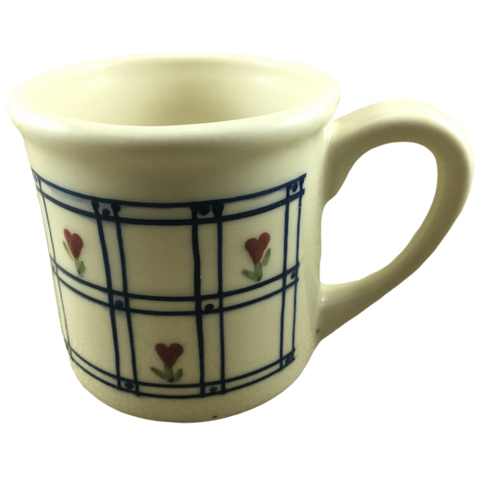 Red Heart Flowers In Blue Grid Mug Hartstone